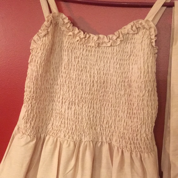 Khaki colored midi sundress with fabric belt - Picture 2 of 5